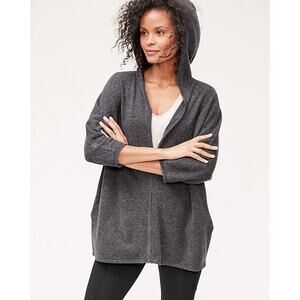 Garnet Hill Womens Oversized Zip Up Cashmere Cardigan Medium Hooded Minimalist